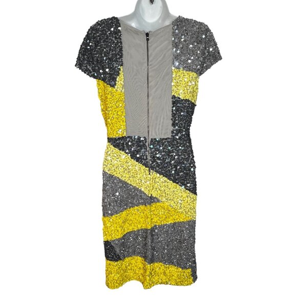 Alice + Olivia Taryn Colorblock Sequin Dress Mini Party Cocktail Yellow Gray 6 - Picture 11 of 16
